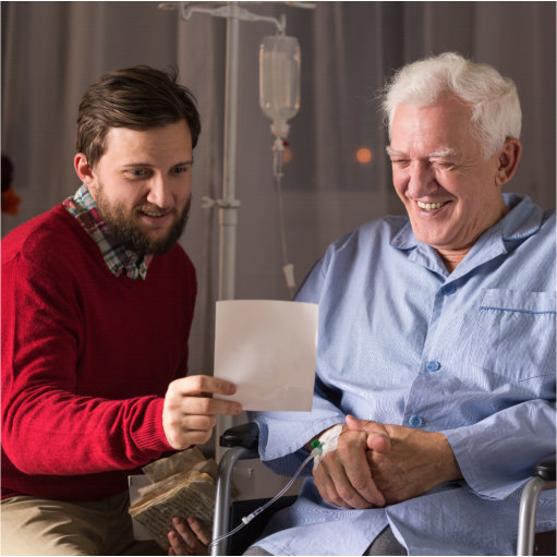 both patient and caregiver reading a letter